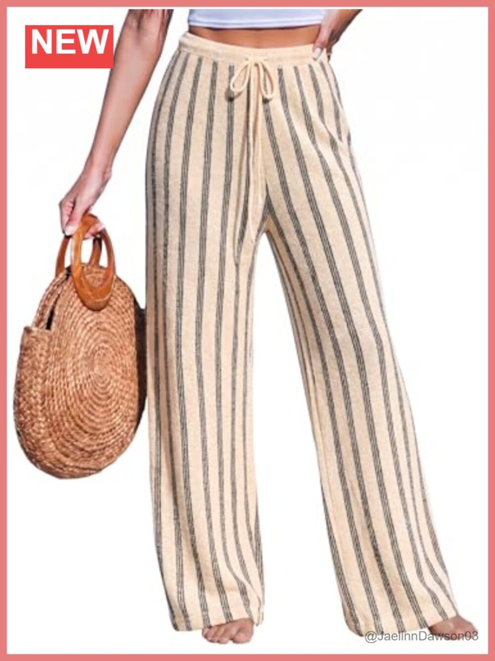 Wide Leg Striped High Waisted Palazzo Pants with Pockets Acrylic